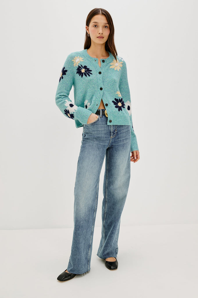 From the brand Rails Women's Millie Cardigan in Heather Teal - abigail fashion