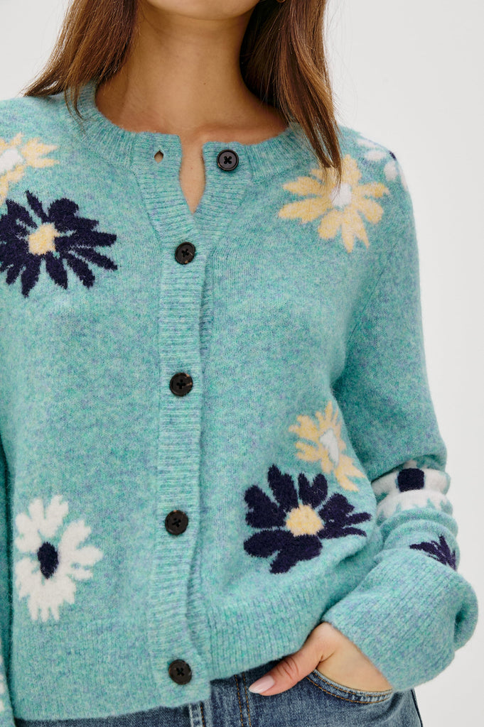 From the brand Rails Women's Millie Cardigan in Heather Teal - abigail fashion