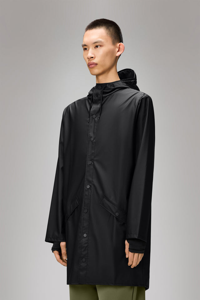 From the brand Rains Unisex Long Classic Rain Jacket W3 in Black - abigail fashion