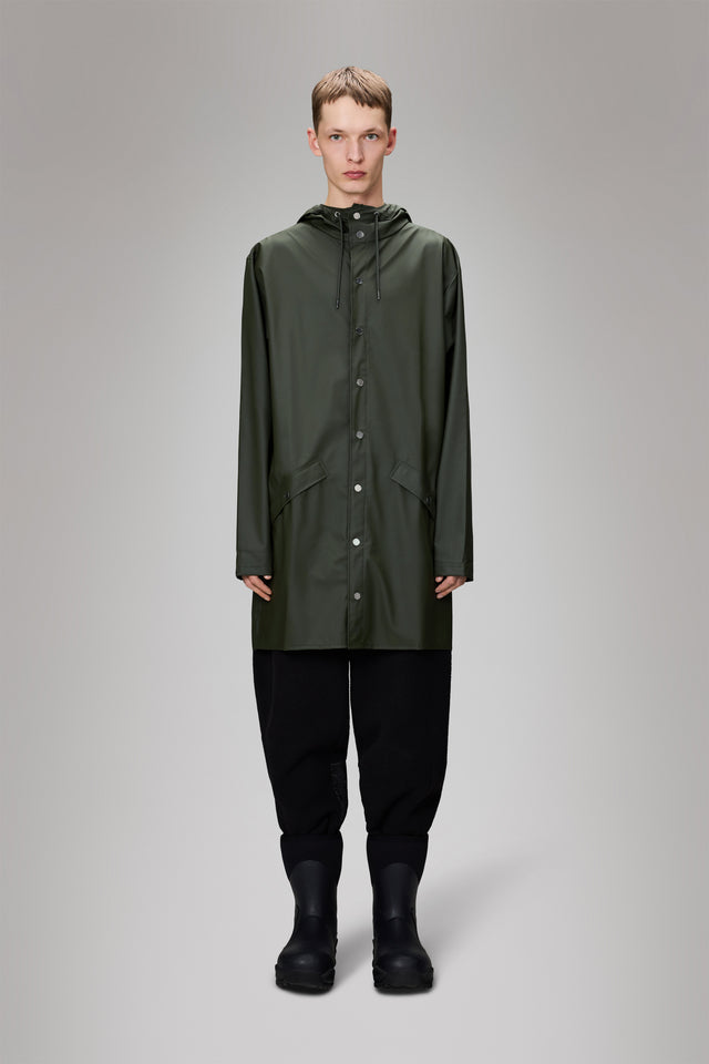 From the brand Rains Unisex Long Classic Rain Jacket W3 in Green - abigail fashion