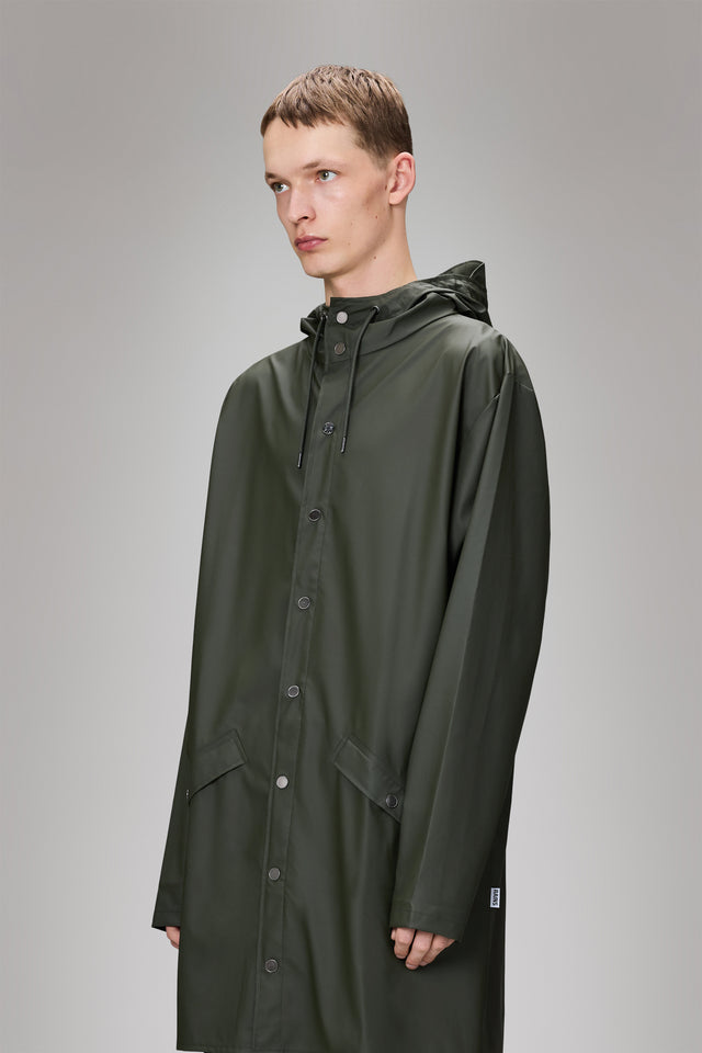 From the brand Rains Unisex Long Classic Rain Jacket W3 in Green - abigail fashion