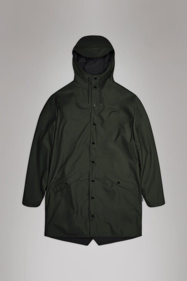 From the brand Rains Unisex Long Classic Rain Jacket W3 in Green - abigail fashion