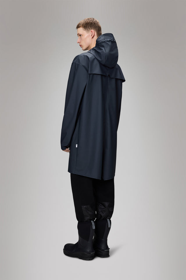 From the brand Rains Unisex Long Classic Rain Jacket W3 in Navy - abigail fashion