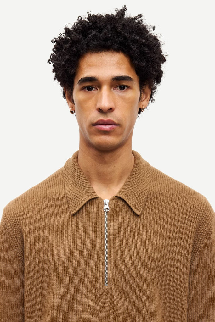 From the brand Samsøe Samsøe Women's Saisaks Hz Polo Sweater in Otter - abigail fashion