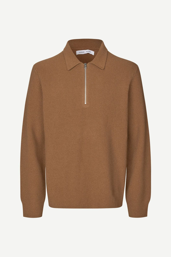 From the brand Samsøe Samsøe Women's Saisaks Hz Polo Sweater in Otter - abigail fashion