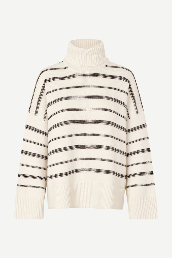 From the brand Samsøe Samsøe Women's Sakeiku Turtle Neck Sweater in Clear Cream Striped - abigail fashion