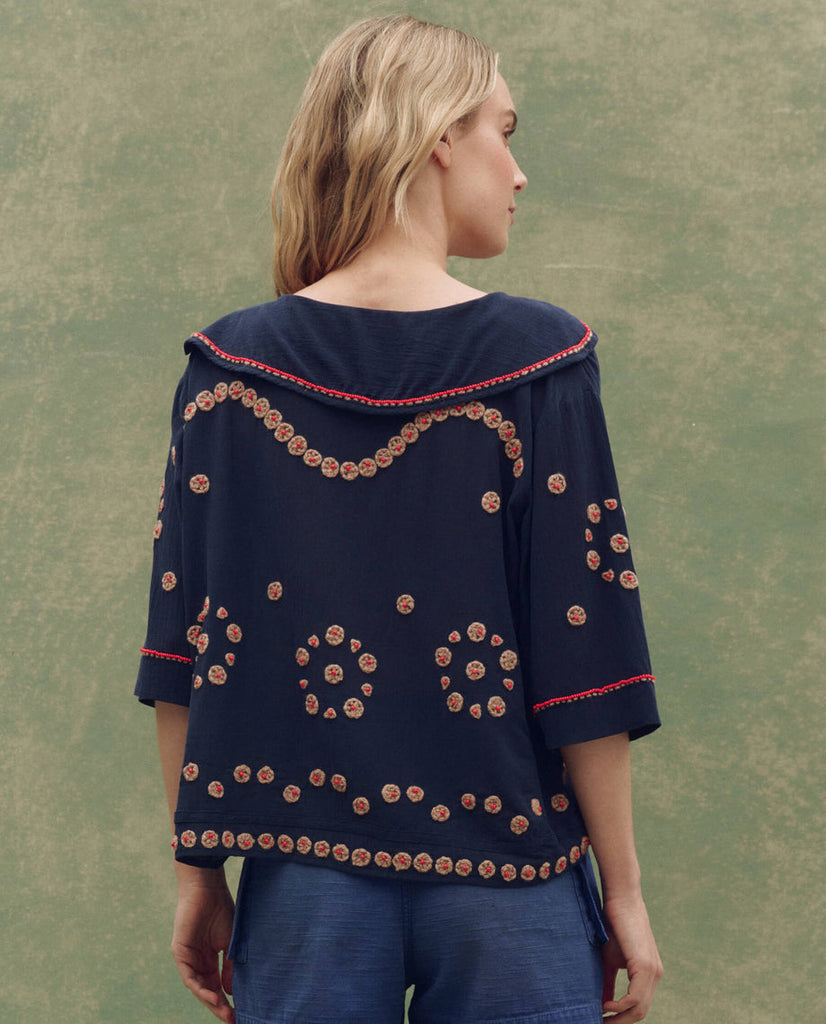 The Great The Beaded Vintage Sailor Top Navy abigail fashion