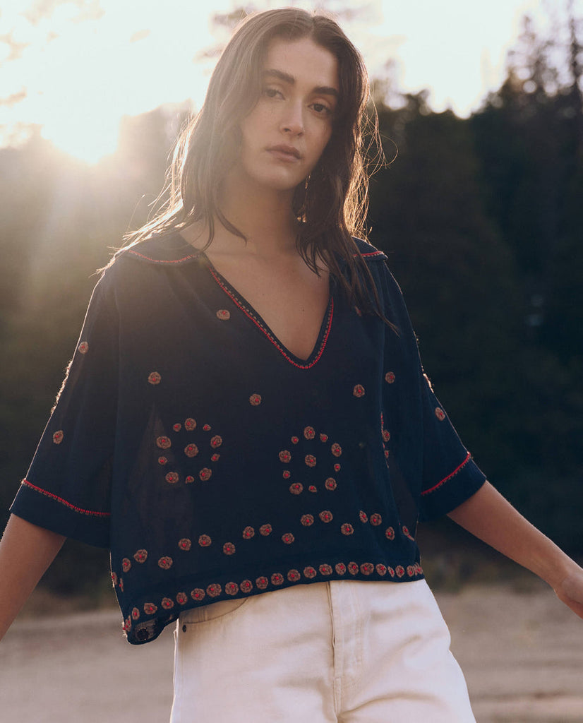 The Great The Beaded Vintage Sailor Top Navy abigail fashion