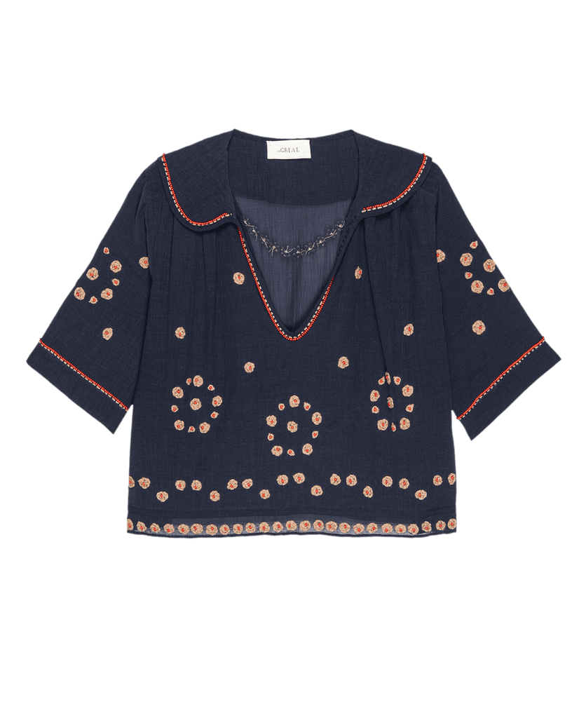 The Great The Beaded Vintage Sailor Top Navy abigail fashion