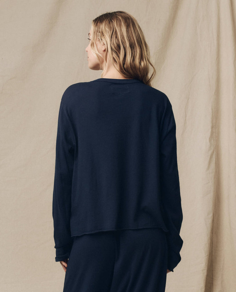 The Great The Long Sleeve Crop Tee True Navy abigail fashion