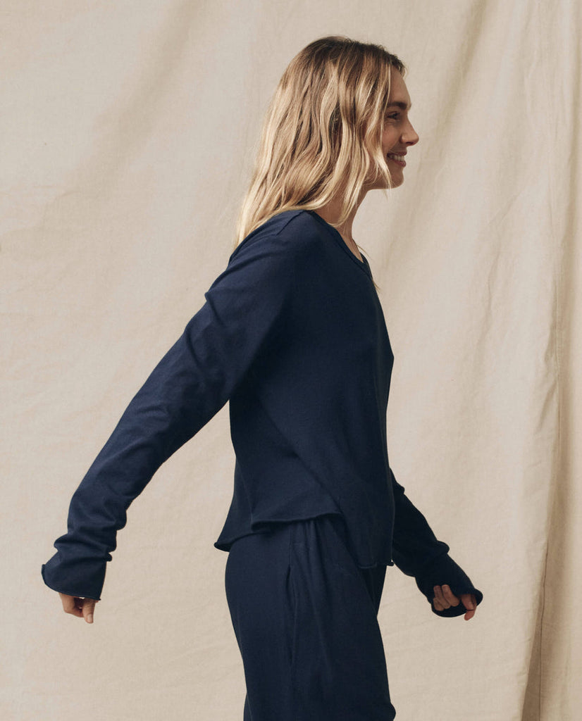 The Great The Long Sleeve Crop Tee True Navy abigail fashion