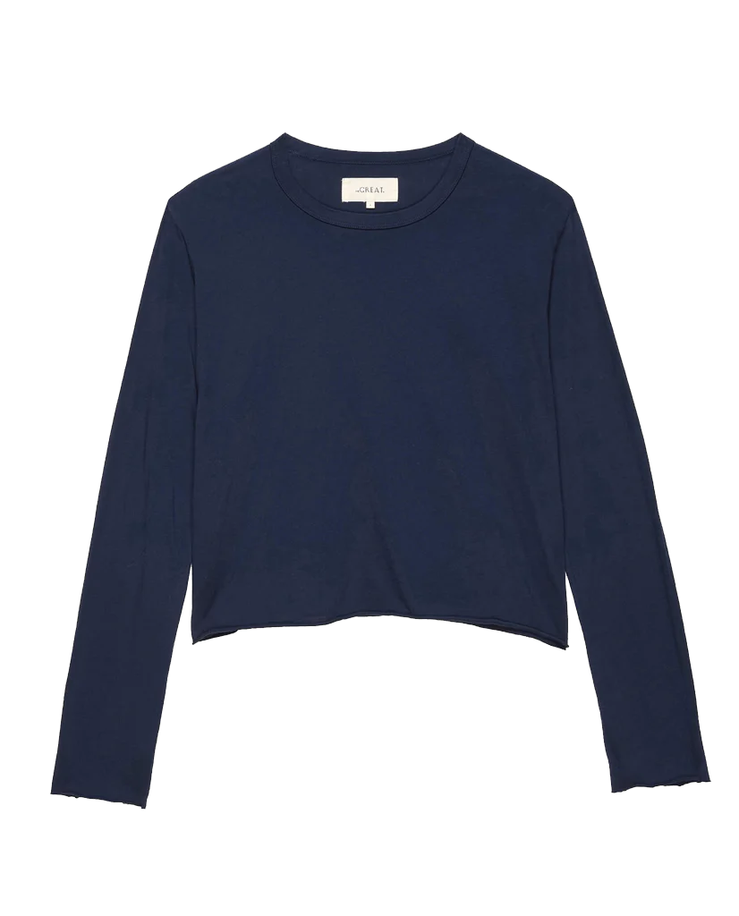 The Great The Long Sleeve Crop Tee True Navy abigail fashion