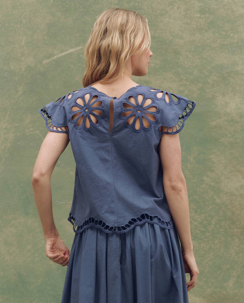 The Great The Super Bloom Eyelet Top Vintage Blue abigail fashion