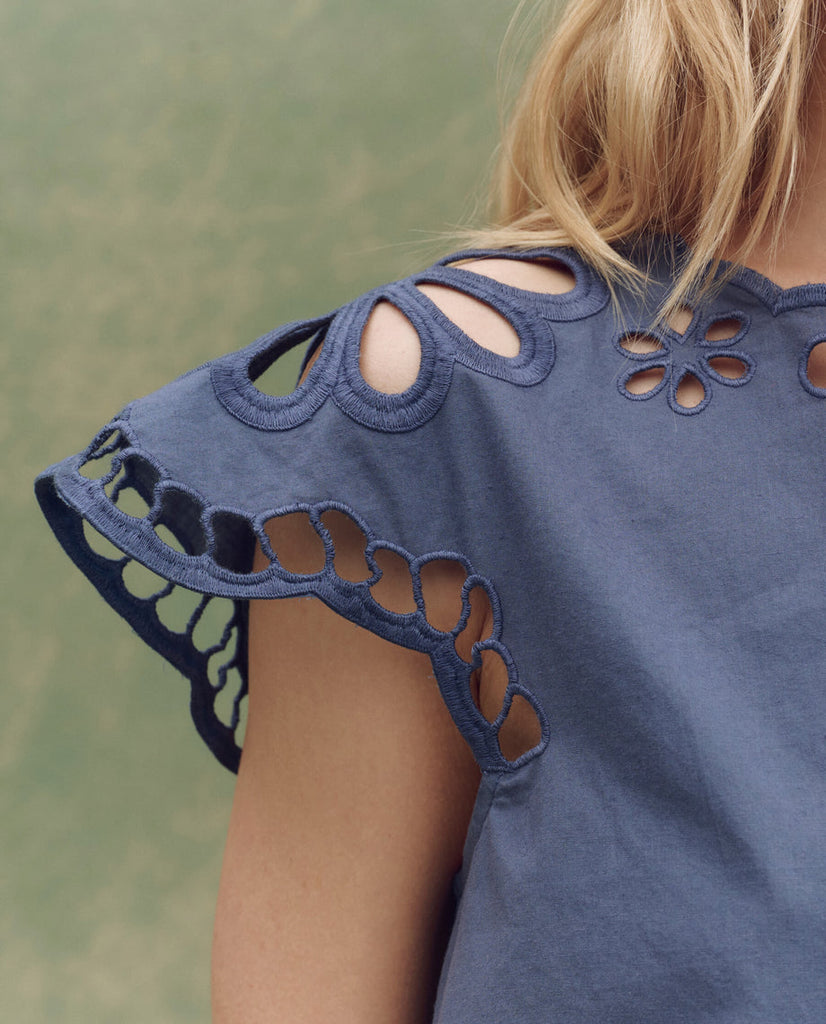 The Great The Super Bloom Eyelet Top Vintage Blue abigail fashion