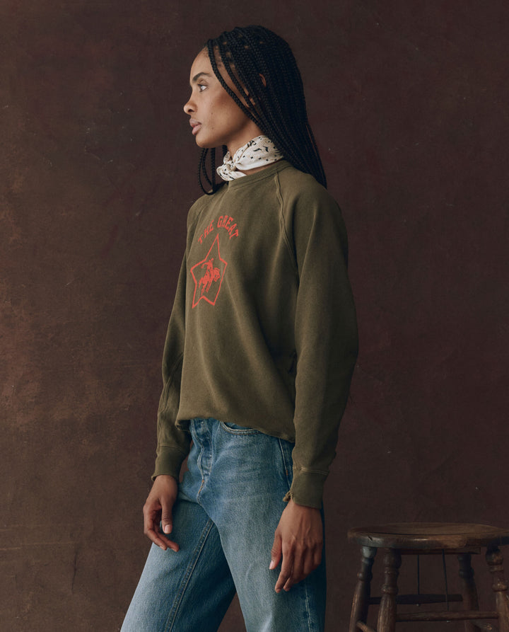 The Great Women's The College Sweatshirt With Rodeo Star Graphic Dark Army with Rodeo Star Graphic - abigail fashion
