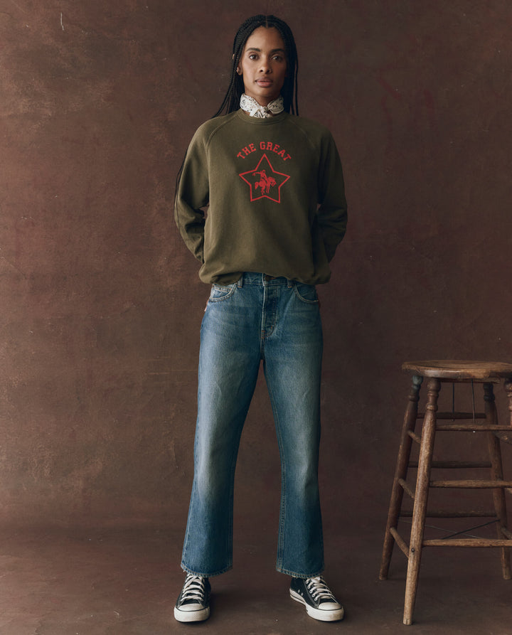 The Great Women's The College Sweatshirt With Rodeo Star Graphic Dark Army with Rodeo Star Graphic - abigail fashion