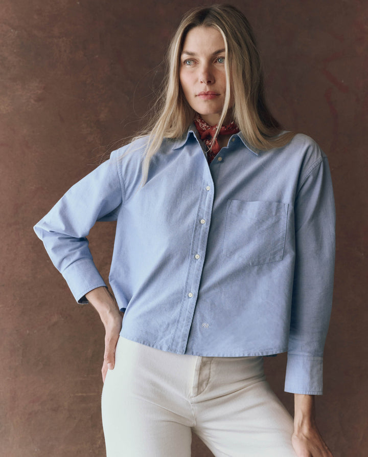 The Great Women's The Cropped Oxford Shirt Classic Blue - abigail fashion