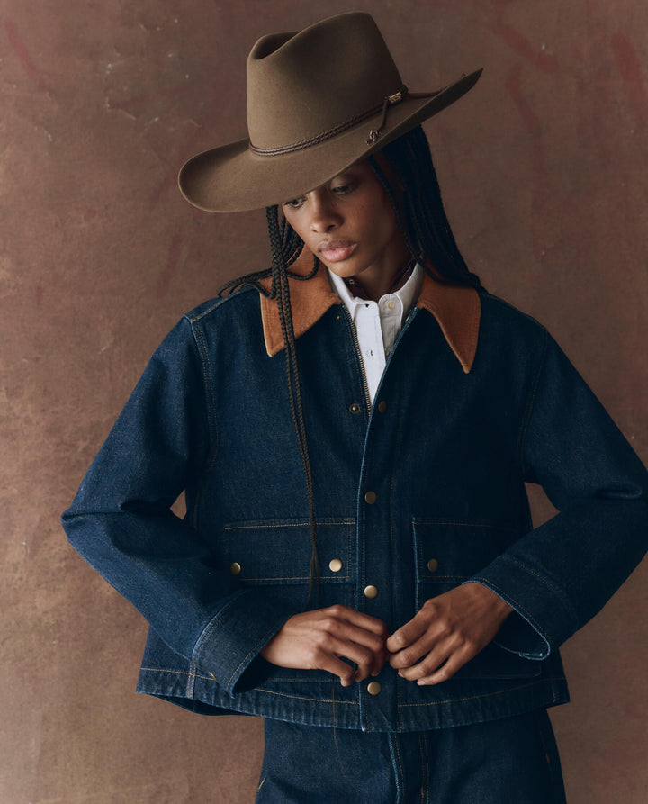 The Great Women's The Denim Swingy Jacket Midnight Rinse - abigail fashion
