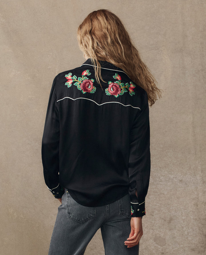 From the brand The Great Women's The Heirloom Rose Western Shirt in Black - abigail fashion