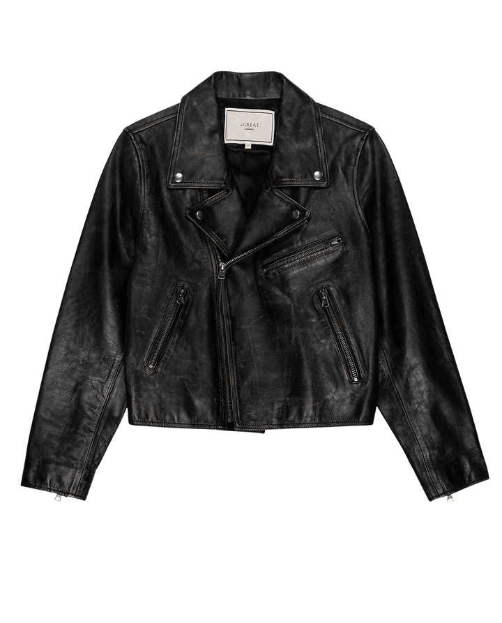 The Great Women's The Perfect Leather Jacket Worn Black - abigail fashion