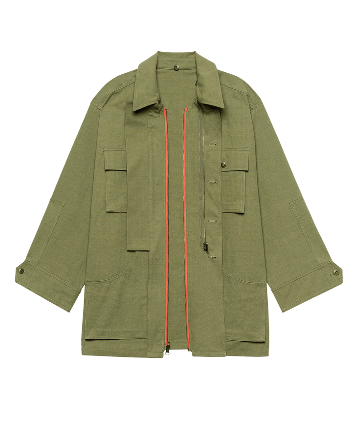 The Great Women's The Quilted Liner Parka Army with Hot Orange - abigail fashion