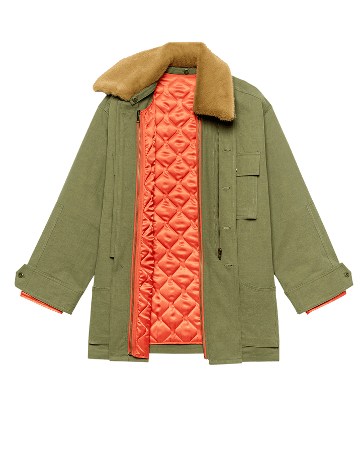 The Great Women's The Quilted Liner Parka Army with Hot Orange - abigail fashion