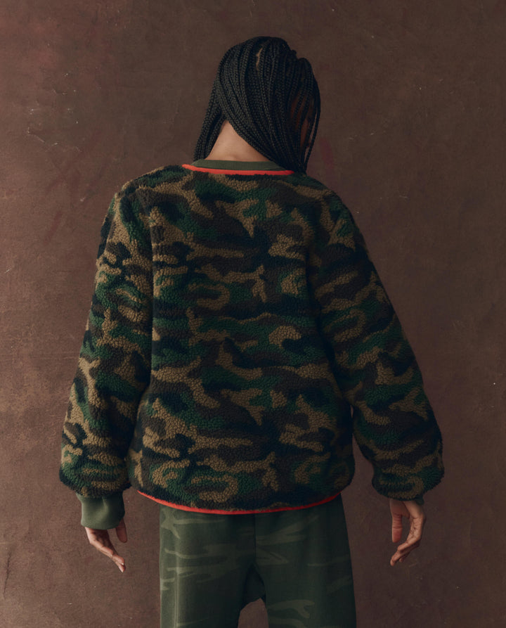 The Great Women's The Reversible Plush Bomber Camo and Hot Red - abigail fashion
