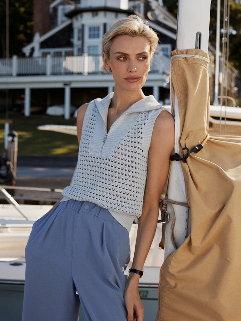 From the brand Varley Women's Bains Half Zip Tank in Plein Blue - abigail fashion