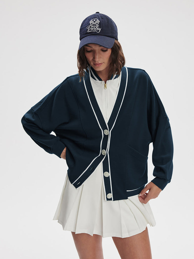 From the brand Varley Women's Decker Off Court Cardigan in Navy - abigail fashion