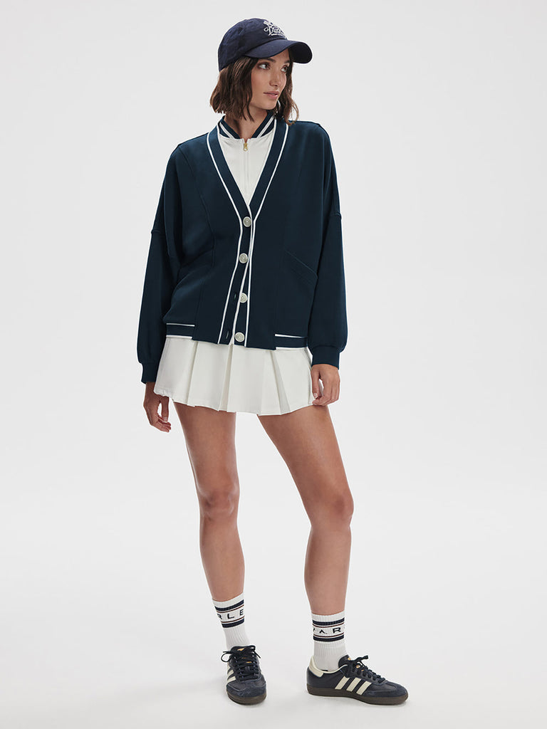 From the brand Varley Women's Decker Off Court Cardigan in Navy - abigail fashion