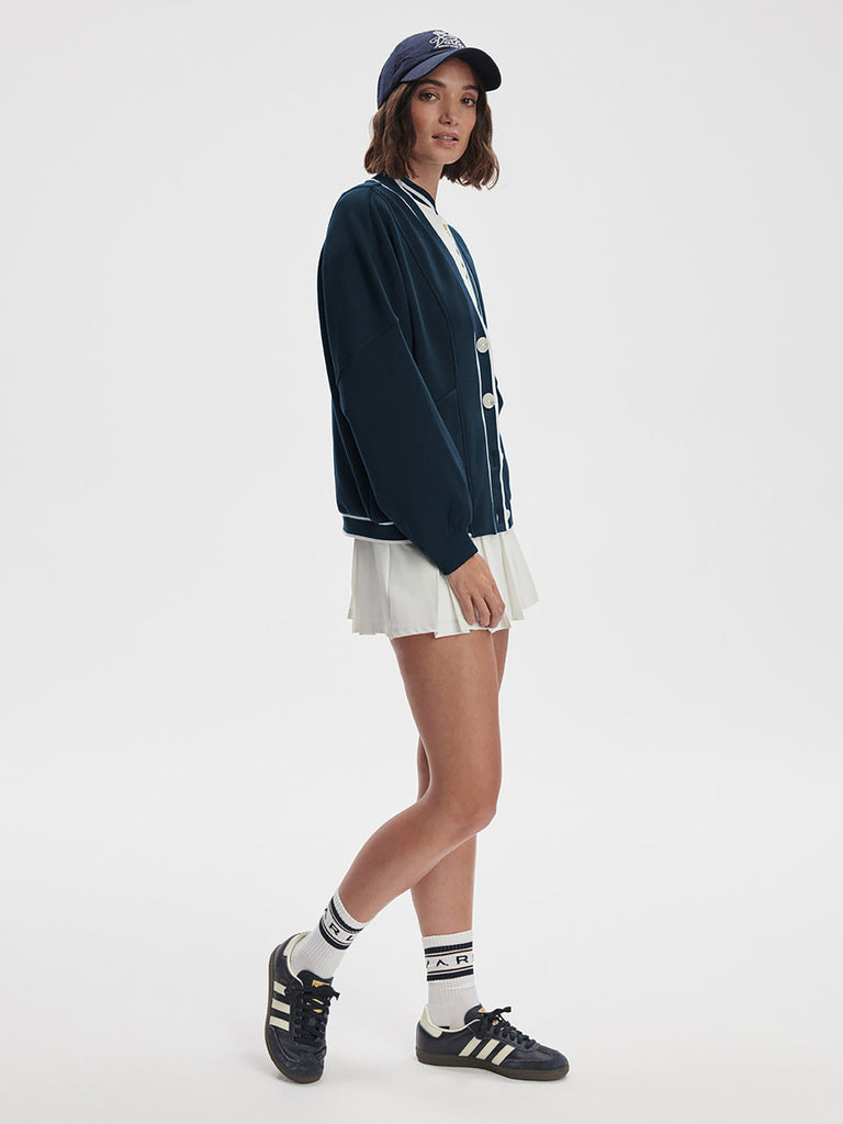 From the brand Varley Women's Decker Off Court Cardigan in Navy - abigail fashion