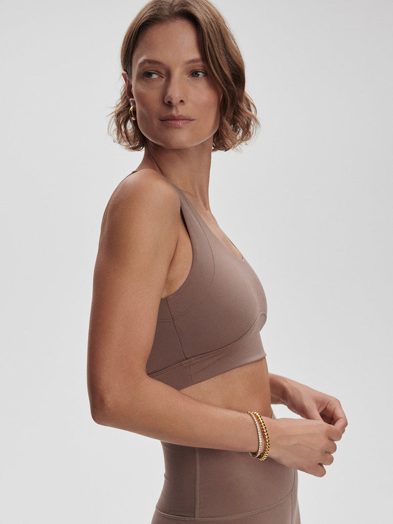 From the brand Varley Women's Freesoft Essi Bra in Deep Taupe - abigail fashion