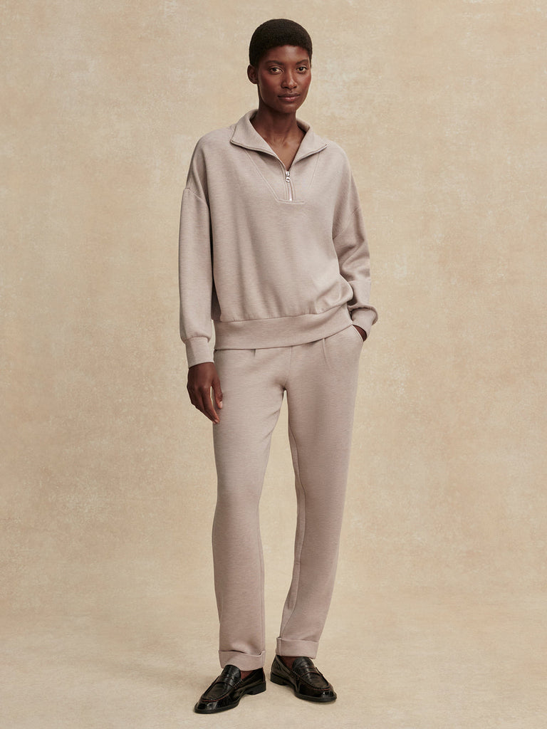 From the brand Varley Women's Hawley Half Zip Sweatshirt in Taupe Marl - abigail fashion