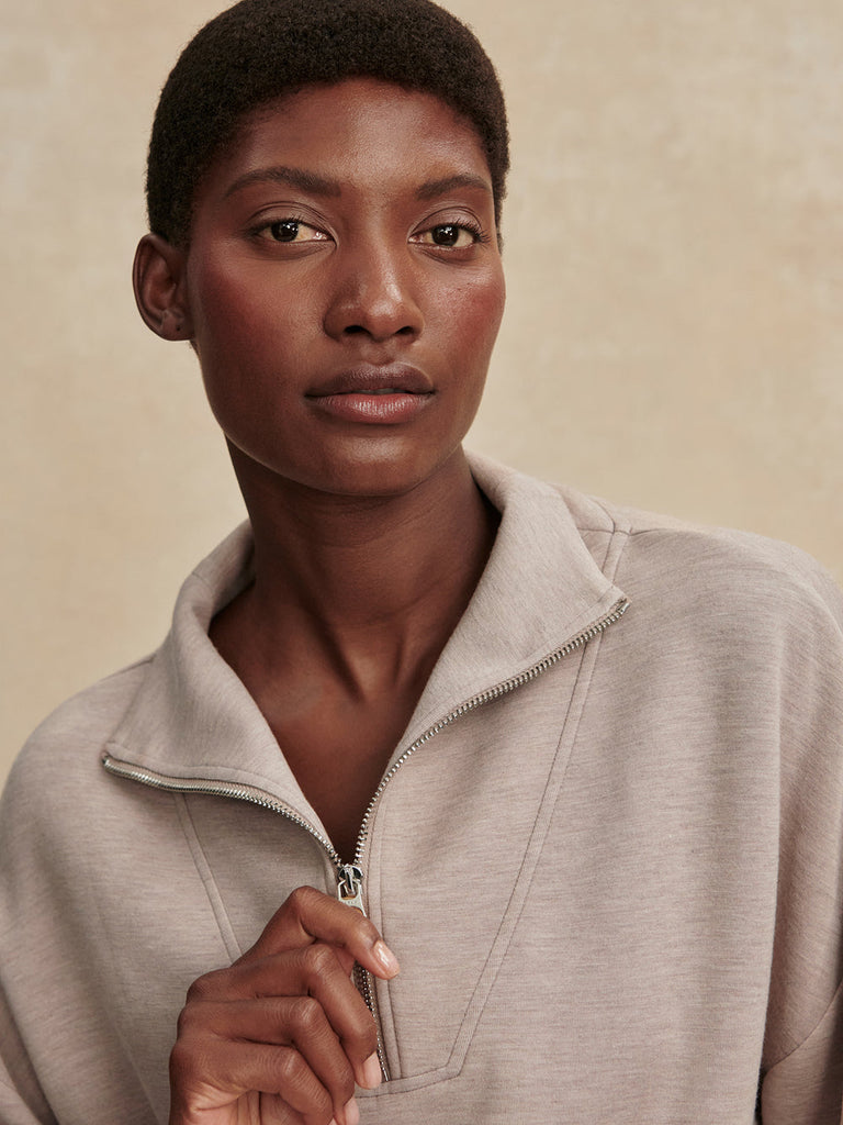 From the brand Varley Women's Hawley Half Zip Sweatshirt in Taupe Marl - abigail fashion