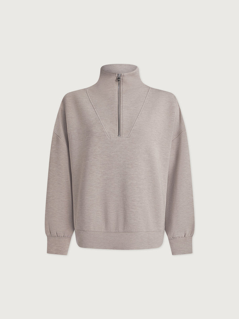 From the brand Varley Women's Hawley Half Zip Sweatshirt in Taupe Marl - abigail fashion
