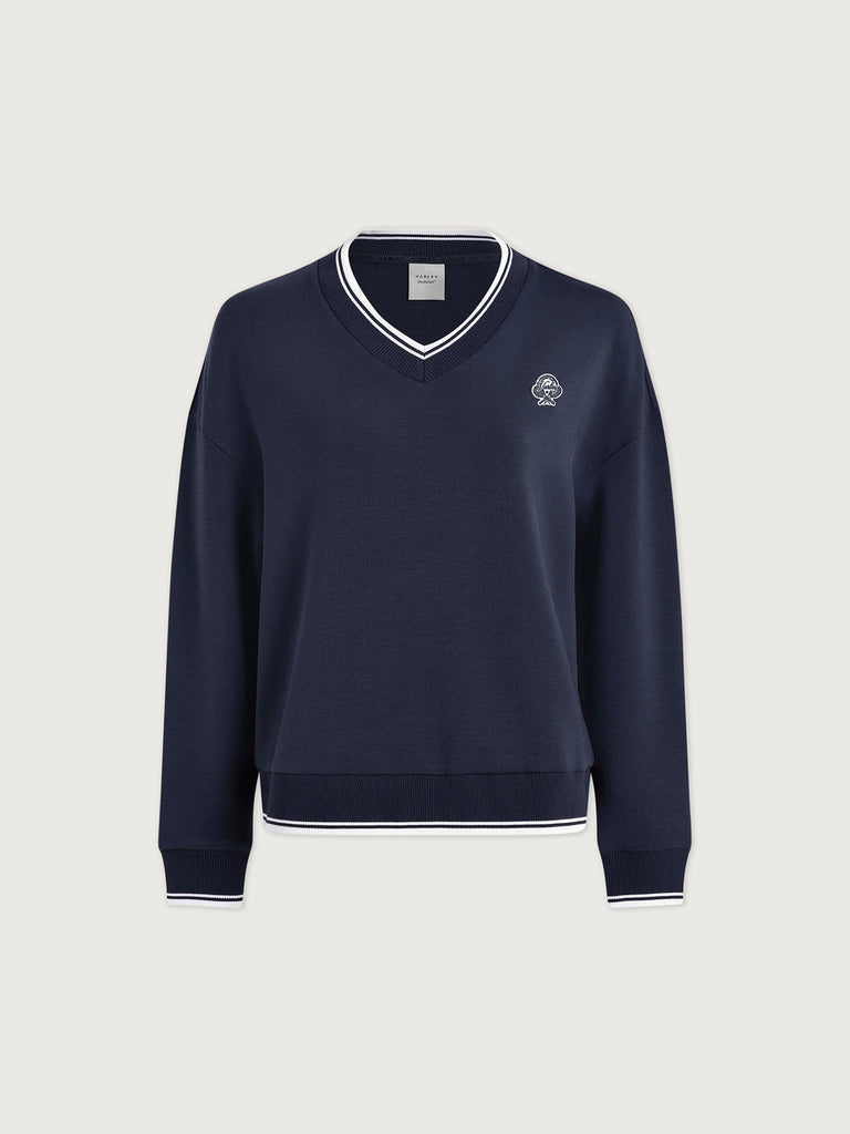 From the brand Varley Women's Iona V Neck Sweatshirt in Navy - abigail fashion