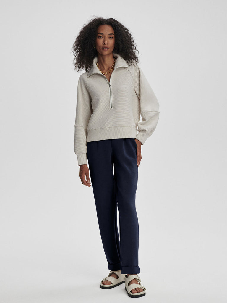 From the brand Varley Women's Milano Half Zip Sweatshirt 2.0 in Silver Grey/Snow White - abigail fashion