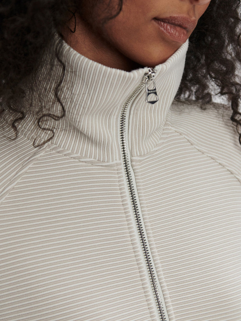 From the brand Varley Women's Milano Half Zip Sweatshirt 2.0 in Silver Grey/Snow White - abigail fashion