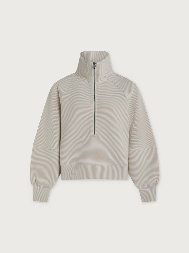 From the brand Varley Women's Milano Half Zip Sweatshirt 2.0 in Silver Grey/Snow White - abigail fashion