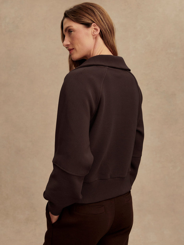 From the brand Varley Women's Milano Half Zip Sweatshirt in Coffee Bean - abigail fashion