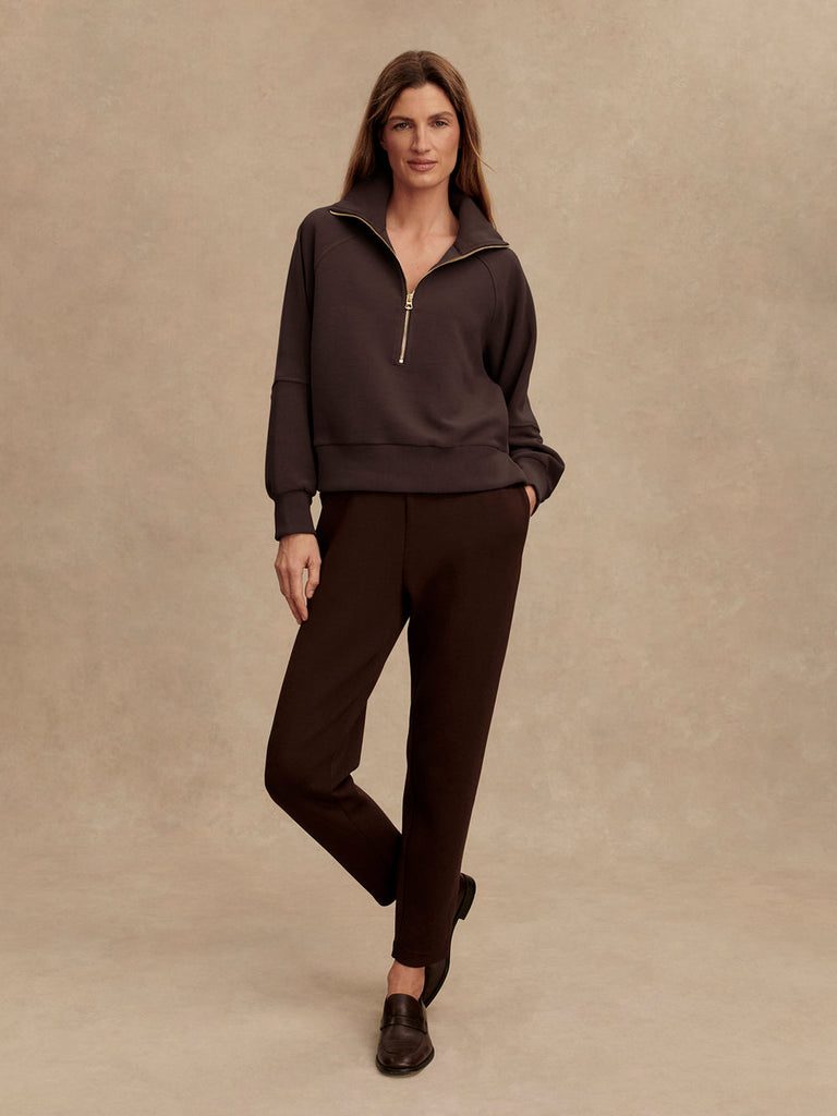 From the brand Varley Women's Milano Half Zip Sweatshirt in Coffee Bean - abigail fashion