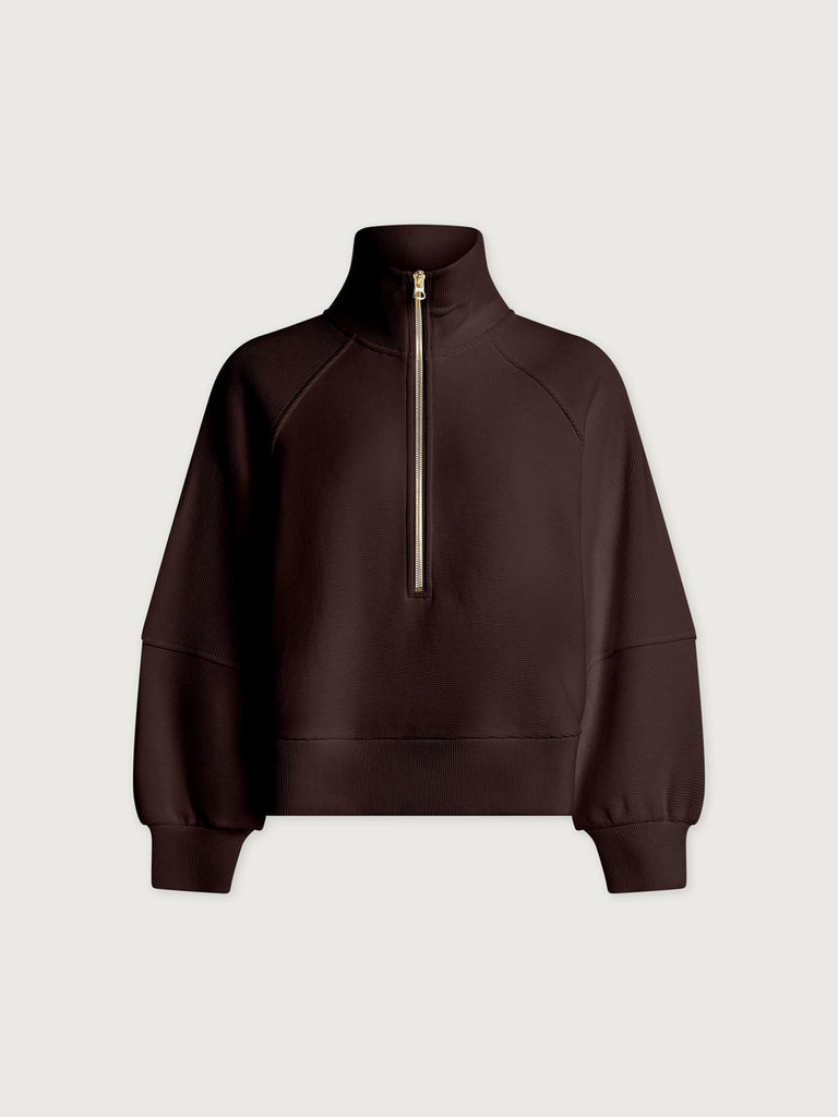 From the brand Varley Women's Milano Half Zip Sweatshirt in Coffee Bean - abigail fashion