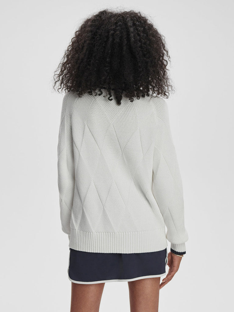 From the brand Varley Women's Ray Diamond V-Neck Knit Sweater in White/ Blue Nights - abigail fashion