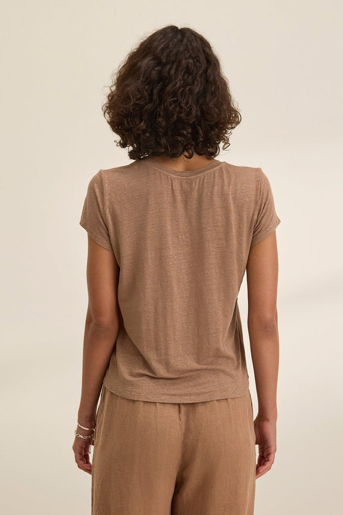 Velvet Casey Linen Knit Top Bark abigail fashion