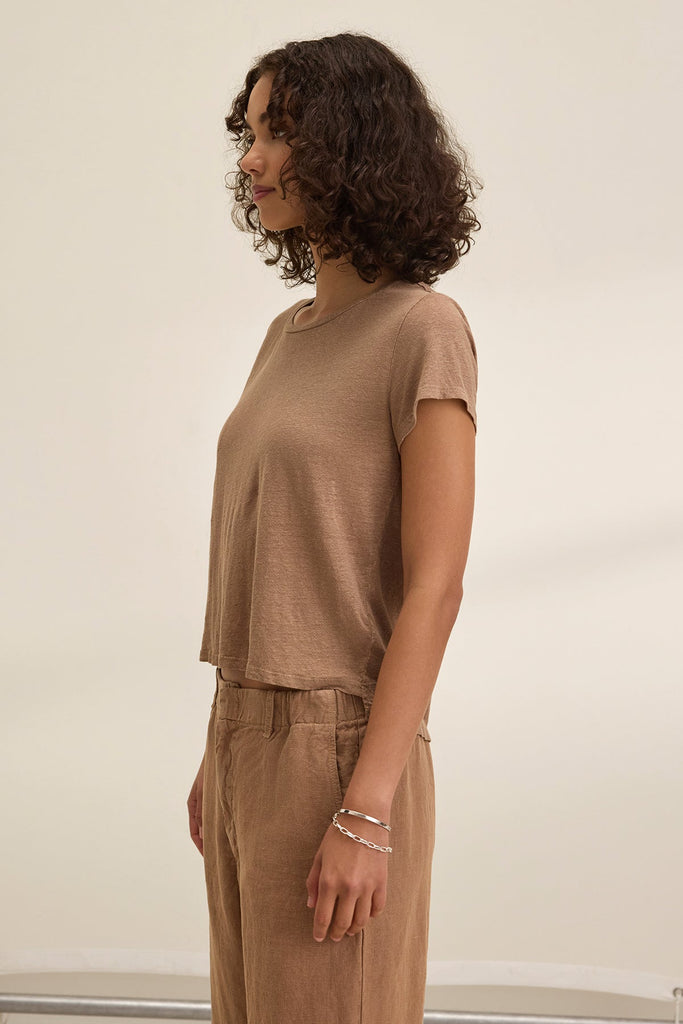 Velvet Casey Linen Knit Top Bark abigail fashion