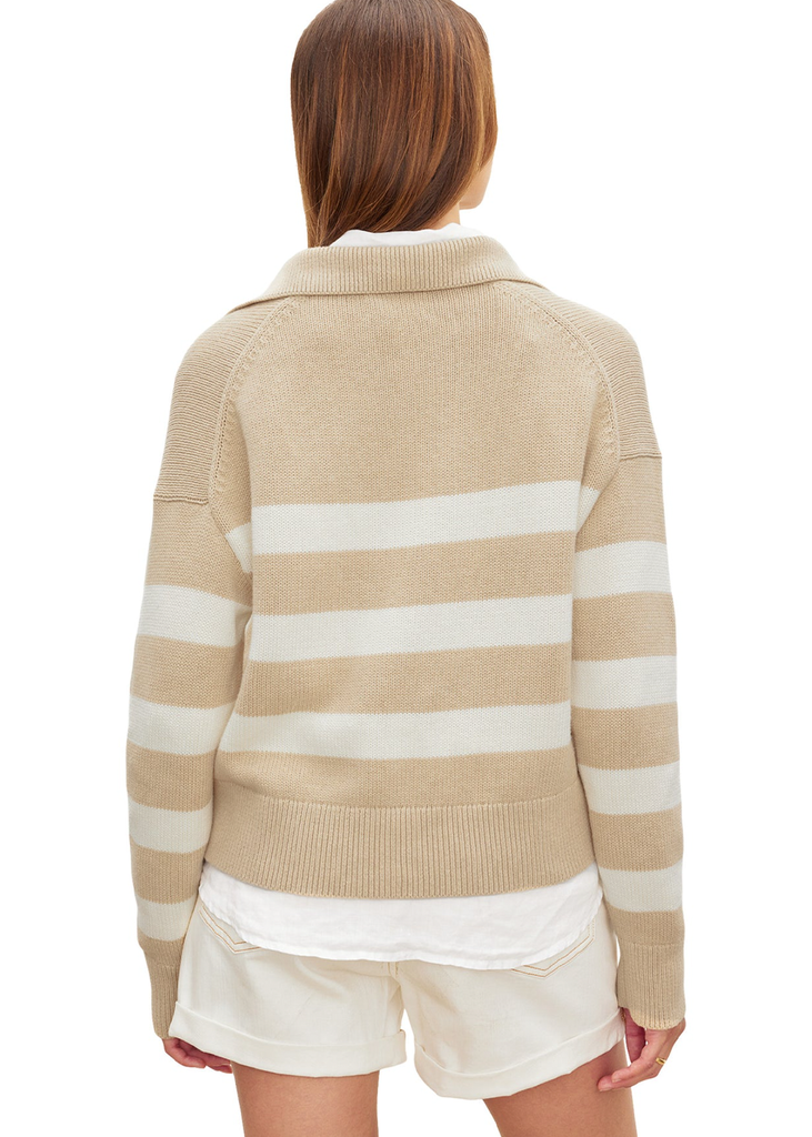 Velvet Lucie Cotton Cashmere Pullover Sand Stripe abigail_fashion