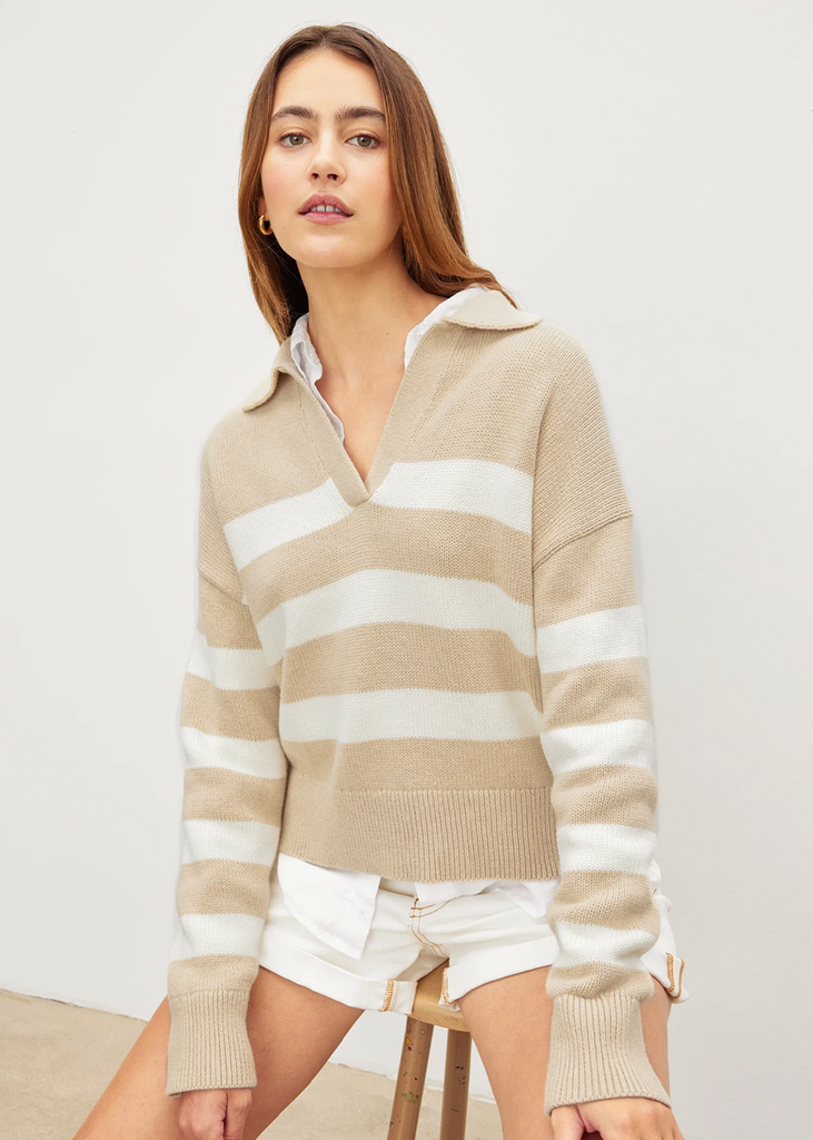 Velvet Lucie Cotton Cashmere Pullover Sand Stripe abigail_fashion