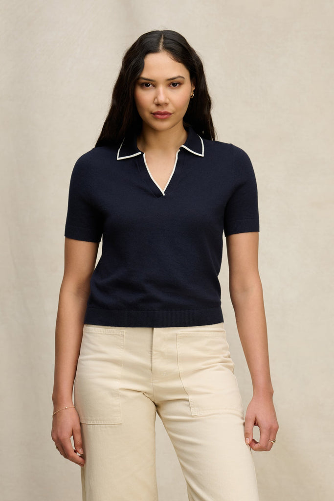 From the brand Velvet Women's Abela Lux Cotton Cashmere Sweater in Navy - abigail fashion