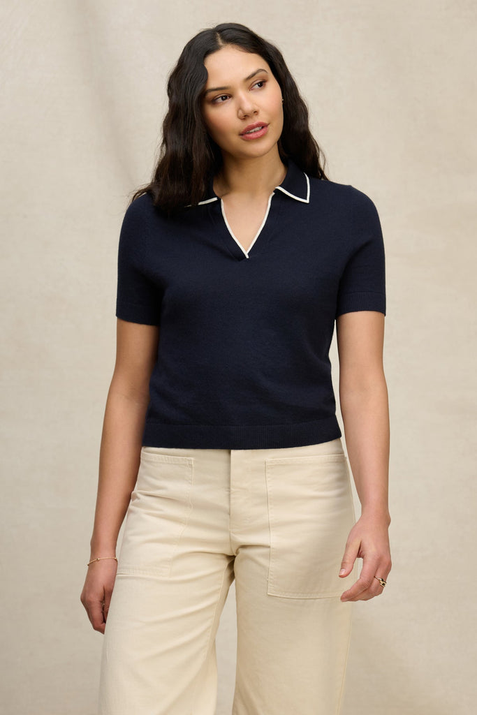 From the brand Velvet Women's Abela Lux Cotton Cashmere Sweater in Navy - abigail fashion