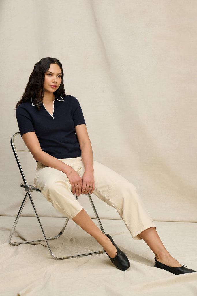 From the brand Velvet Women's Abela Lux Cotton Cashmere Sweater in Navy - abigail fashion